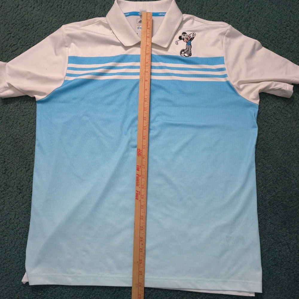 Adidas Golf Mickey Mouse Climacool Polo Shirt Mens L Blue White Stripe B82988 - Picture 7 of 9